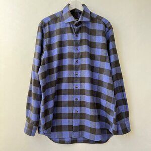 Paul Stuart flannel buffalo plaid sport shirt, Blue/purple/black, Size L